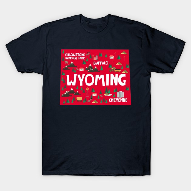 Wyoming State USA Illustrated Map T-Shirt by JunkyDotCom